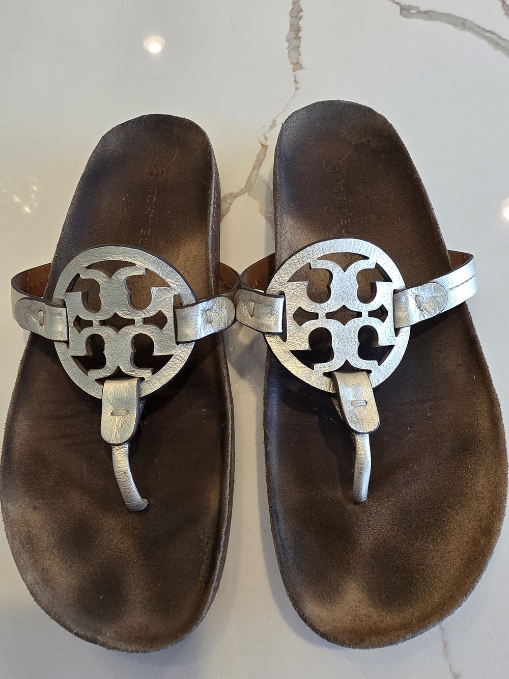 Tory Burch Men's Silver Miller Toe-Post Sandals